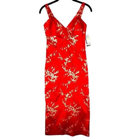 Dina Bar-El Red Satin Oriental Floral Bodycon Slip Mini Dress Size Small NWT$510 - Picture 1 of 12